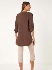 Roman Brown Button Detail Longline Tunic Top - Image 3 of 5