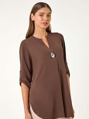 Roman Brown Button Detail Longline Tunic Top - Image 4 of 5