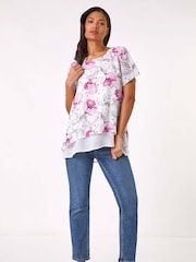 Roman Pink Floral Print Layered Tunic Top - Image 2 of 5