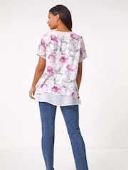 Roman Pink Floral Print Layered Tunic Top - Image 3 of 5
