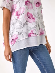 Roman Pink Floral Print Layered Tunic Top - Image 5 of 5