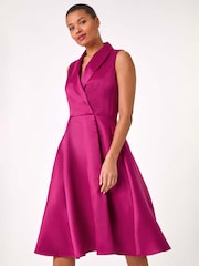 Roman Pink Satin Tuxedo Style Midi Dress - Image 1 of 5