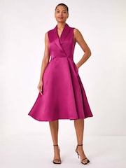 Roman Pink Satin Tuxedo Style Midi Dress - Image 2 of 5