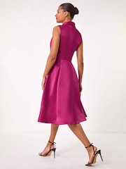 Roman Pink Satin Tuxedo Style Midi Dress - Image 3 of 5