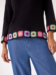 Roman Black Floral Crochet Hem 100% Cotton Jumper - Image 5 of 5