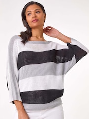 Roman Grey Colour Block Slash Neck Jumper - Image 1 of 5