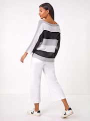 Roman Grey Colour Block Slash Neck Jumper - Image 3 of 5