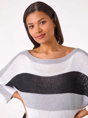 Roman Grey Colour Block Slash Neck Jumper - Image 4 of 5