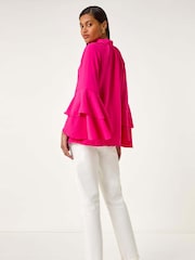 Roman Pink Frilled Sleeve Tie Front Top - Image 3 of 5