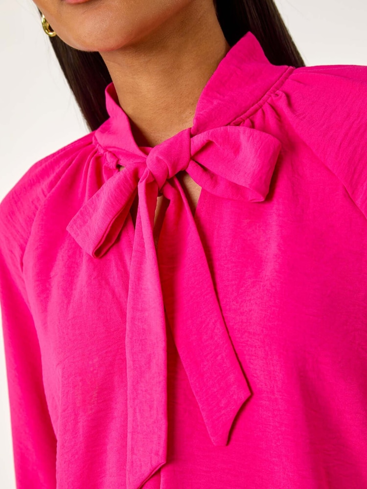 Roman Pink Frilled Sleeve Tie Front Top - Image 5 of 5
