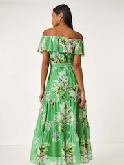 Roman Green Floral Bardot Belted Maxi Dress - Image 3 of 5