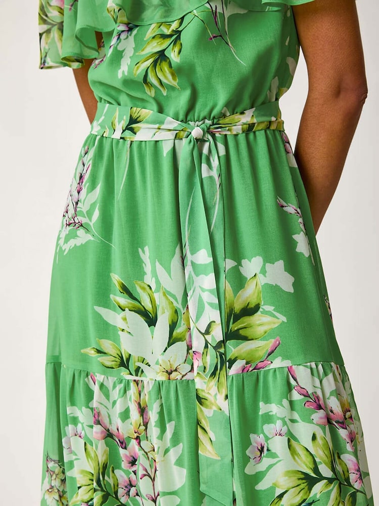 Roman Green Floral Bardot Belted Maxi Dress - Image 5 of 5