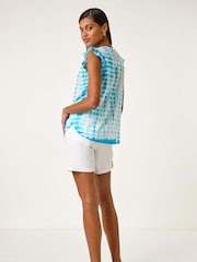 Roman Blue Pleated Tie Dye Frill Top - Image 3 of 5