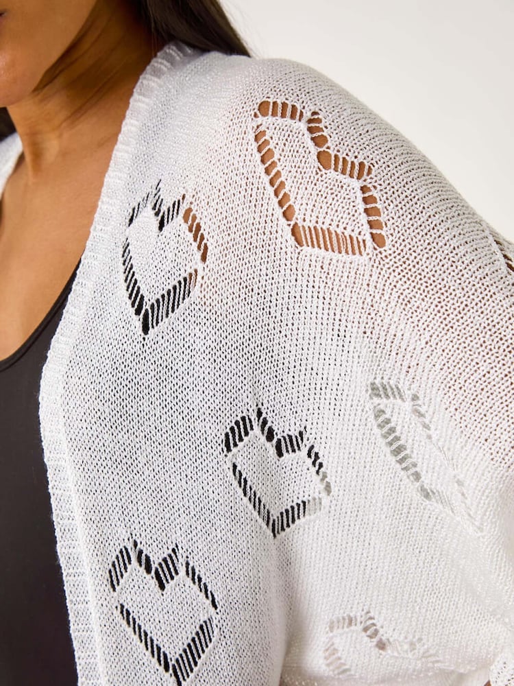 Bela - Roman Pointelle srce; srčast Knit pletena jopa - Slika 5 iz 5