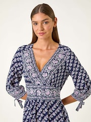 Roman Blue Floral Border Print Maxi Dress - Image 4 of 5