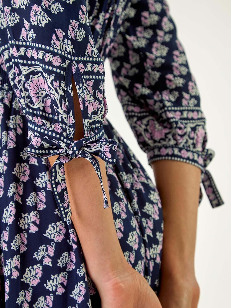 Roman Blue Floral Border Print Maxi Dress - Image 5 of 5