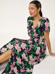 Roman Pink Floral Shirred Maxi Dress - Image 1 of 5