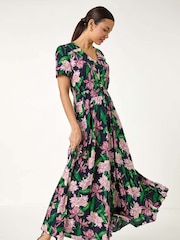 Roman Pink Floral Shirred Maxi Dress - Image 2 of 5