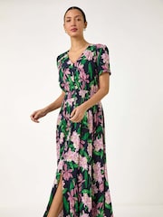 Roman Pink Floral Shirred Maxi Dress - Image 4 of 5