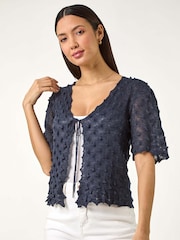 Roman Blue Textured Tie Front Shrug - Image 4 of 5