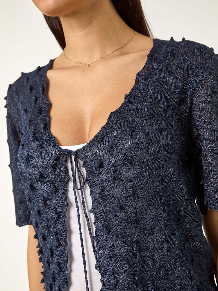 Roman Blue Textured Tie Front Shrug - Image 5 of 5