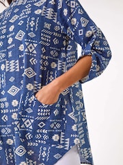 Roman Blue Longline Print Tunic 100% Cotton Top - Image 5 of 5