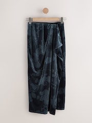 Navy Embossed Velvet Draped Midi Skirt - Image 1 of 3