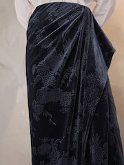 Navy Embossed Velvet Draped Midi Skirt - Image 5 of 8