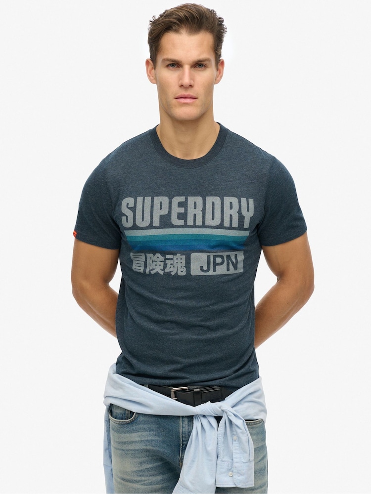 Superdry Blue Japan Stripe Relaxed 100% Cotton T-Shirt - Image 1 of 5