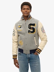 Superdry Grey College Patched Bomber Jacket - Image 1 of 6