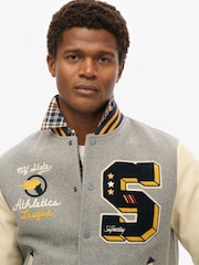 Superdry Grey College Patched Bomber Jacket - Image 3 of 6
