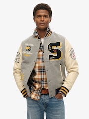 Superdry Grey College Patched Bomber Jacket - Image 5 of 6