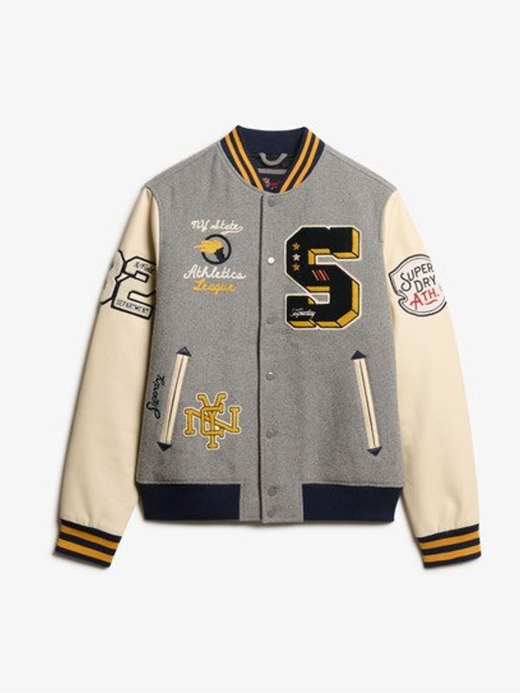 Superdry Grey College Patched Bomber Jacket - Image 6 of 6 Superdry Grey College Patched Bomber Jacket - Image 6 of 6