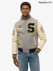 Superdry Grey College Patched Bomber Jacket - Image 7 of 9