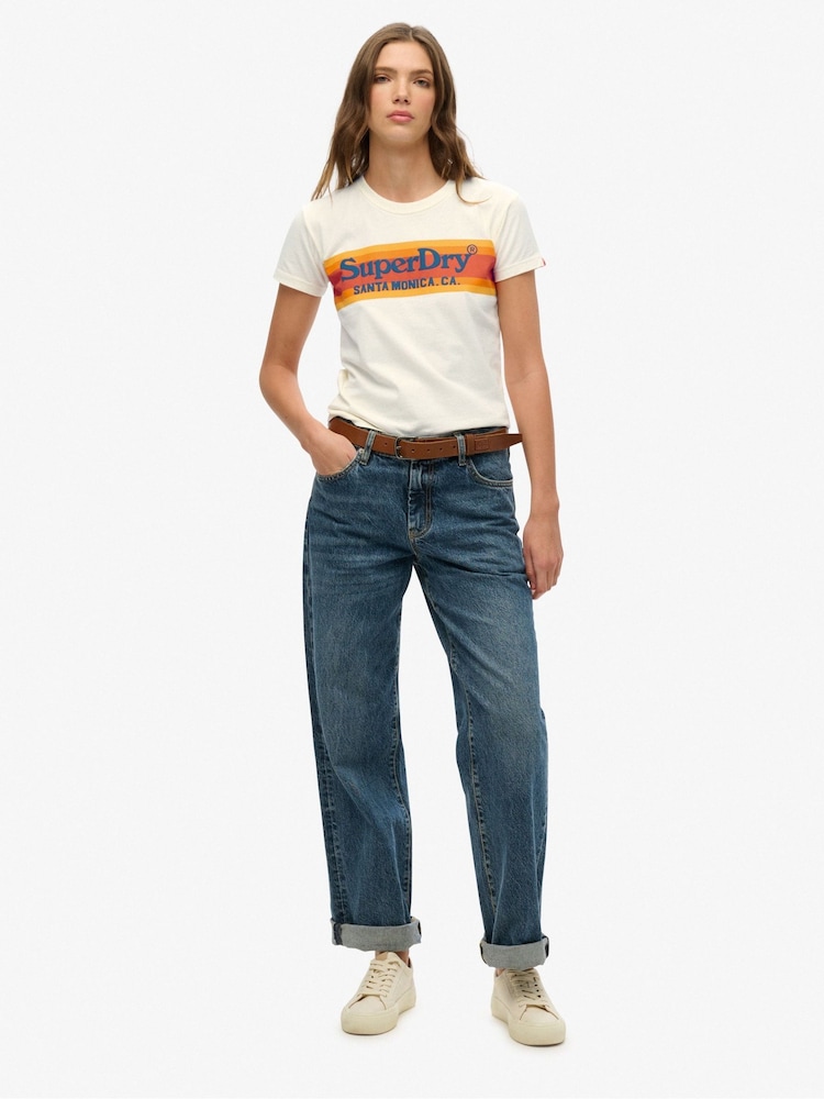 Superdry White Venue Outdoors Fitted 100% Cotton T-Shirt - Image 1 of 4