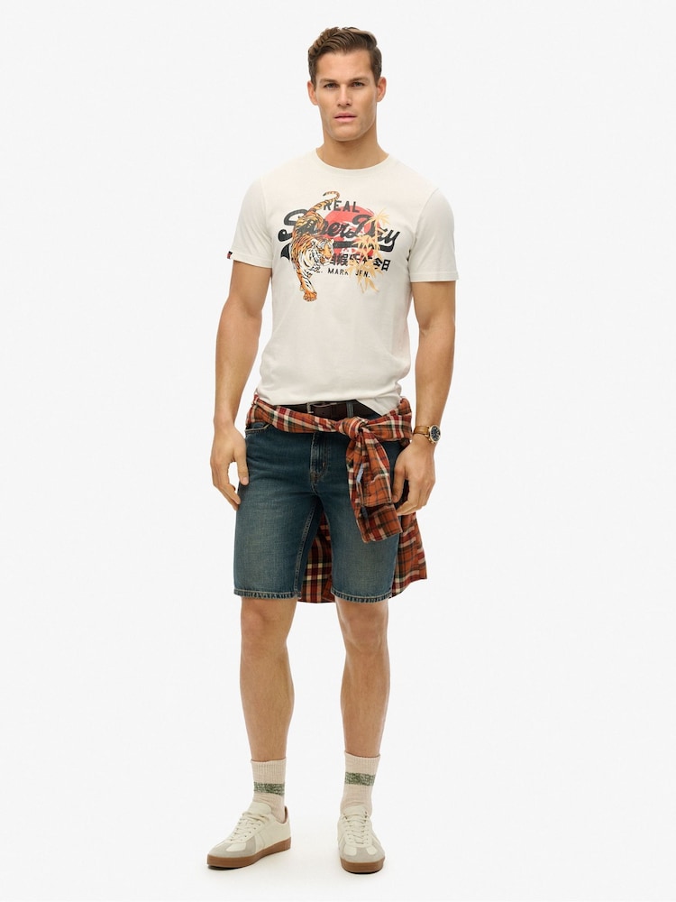 Superdry White Vintage Logo Tokyo Relaxed 100% Cotton T-Shirt - Image 1 of 3