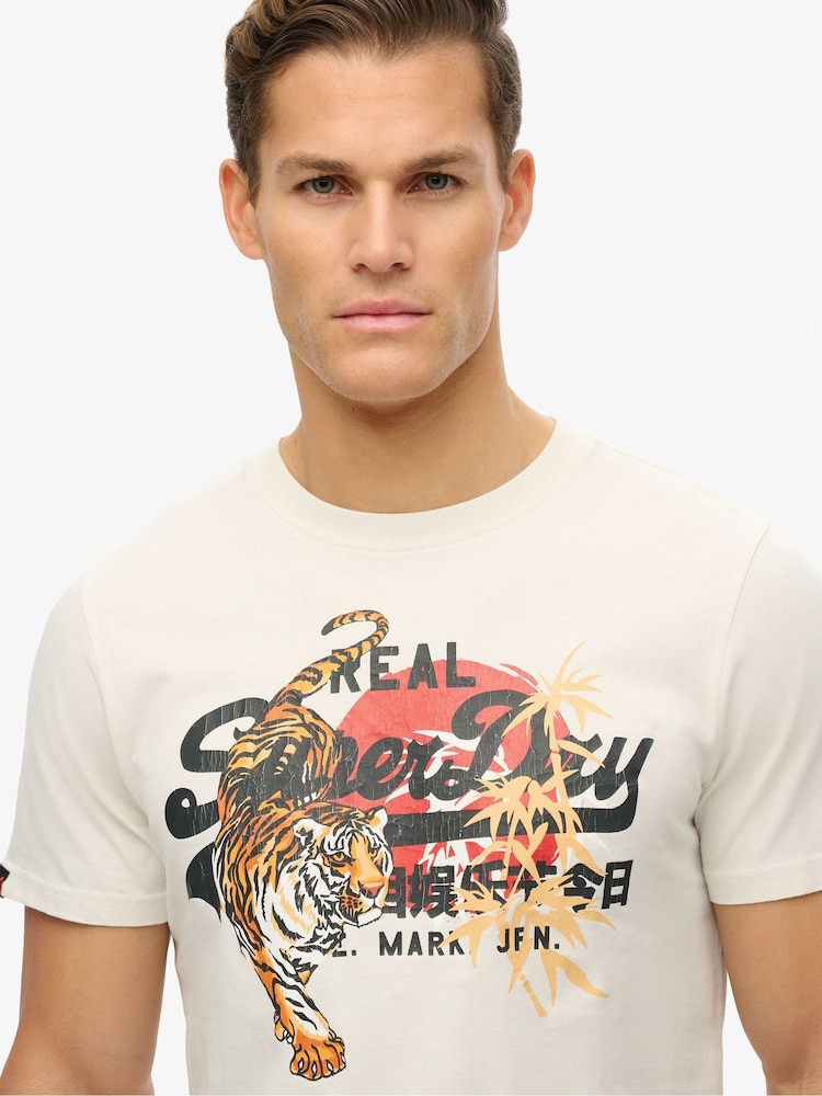 Superdry White Vintage Logo Tokyo Relaxed 100% Cotton T-Shirt - Image 3 of 3