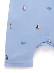 Purebaby Blue 100% Cotton Emboided Polo Romper - Image 5 of 5