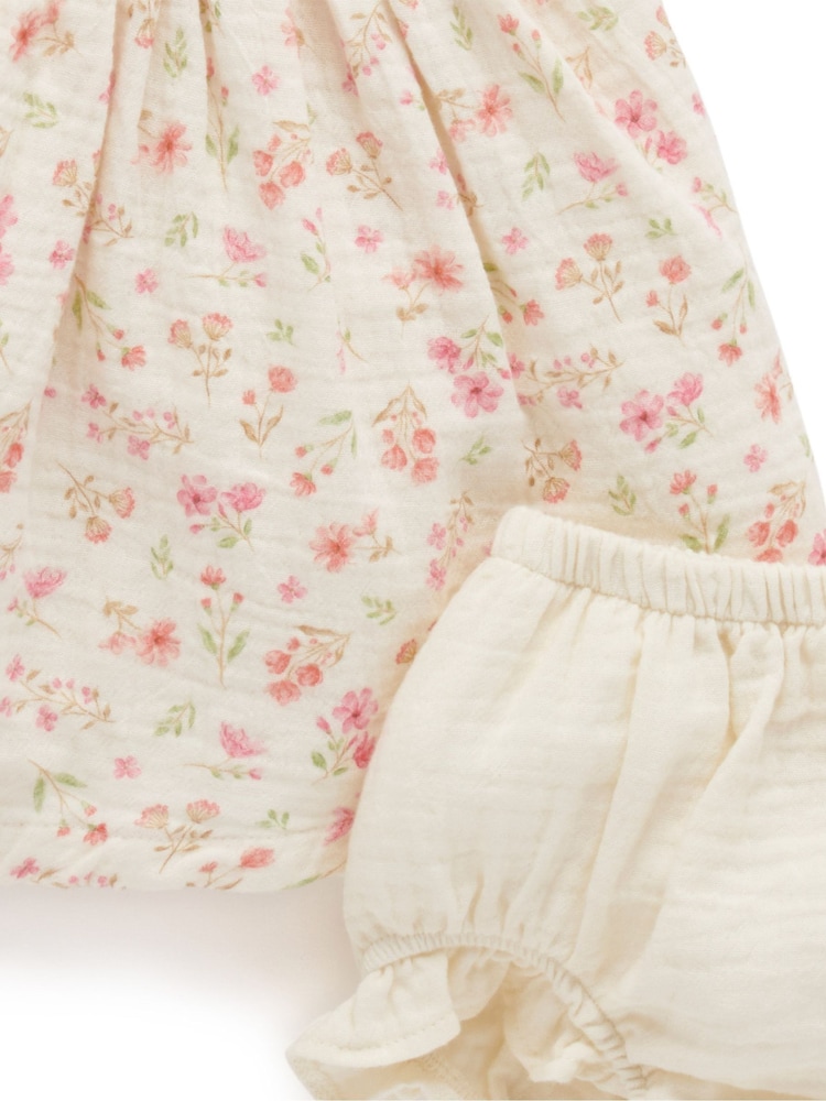 Purebaby Pink 100% Cotton Floral Printed Dress - Image 3 of 4
