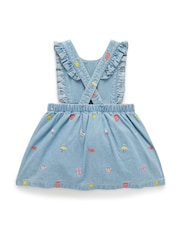 Purebaby Blue 100% Cotton Embroidered Pinafore Dress - Image 2 of 5