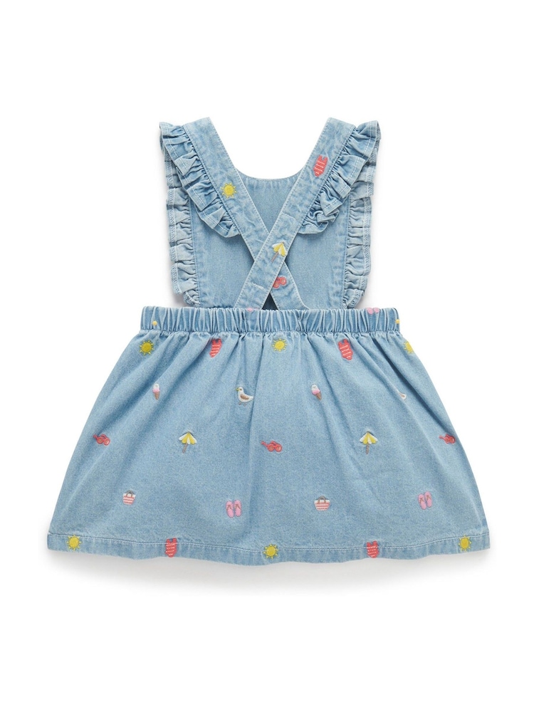 Purebaby Blue 100% Cotton Embroidered Pinafore Dress - Image 2 of 5 Purebaby Blue 100% Cotton Embroidered Pinafore Dress - Image 2 of 5