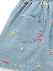 Purebaby Blue 100% Cotton Embroidered Pinafore Dress - Image 3 of 5