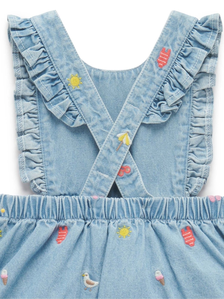 Purebaby Blue 100% Cotton Embroidered Pinafore Dress - Image 4 of 5