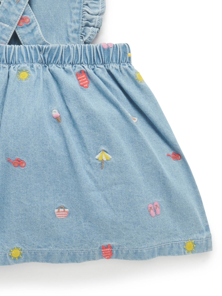 Purebaby Blue 100% Cotton Embroidered Pinafore Dress - Image 5 of 5