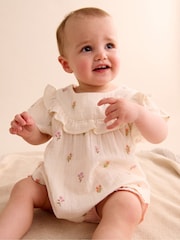 Purebaby White Floral Embroidered Top and Bloomer Set - Image 1 of 5