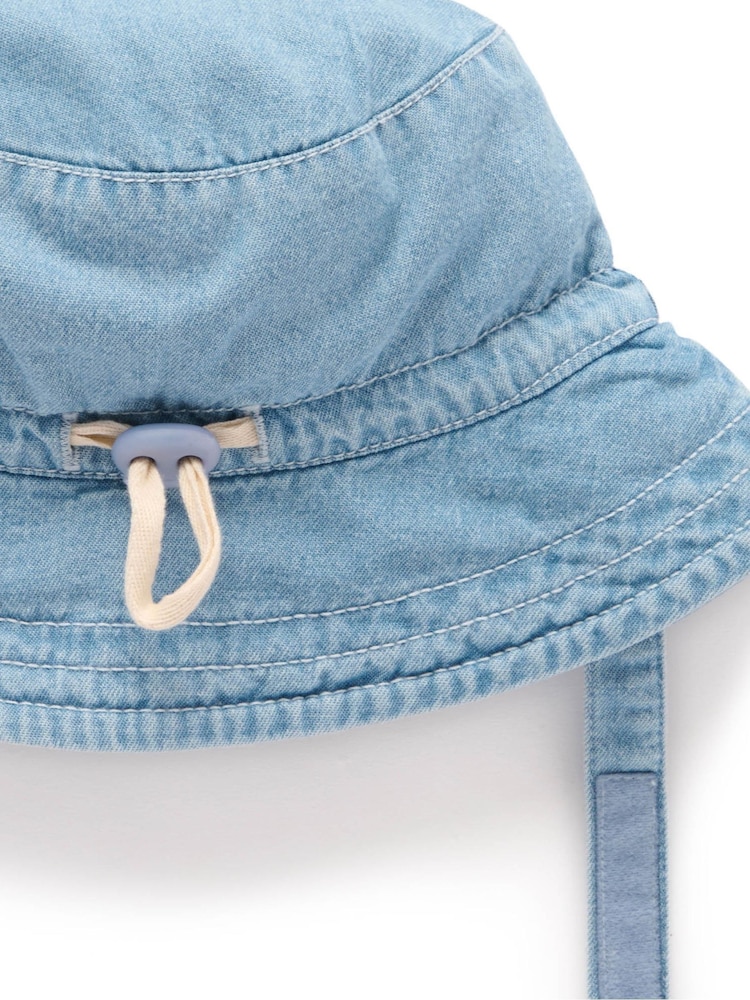 Purebaby Blue Denim Bucket 100% Cotton Hat - Image 3 of 3
