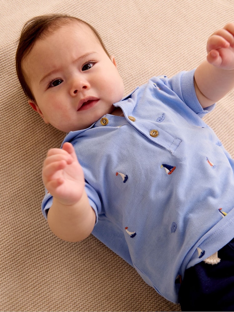 Purebaby Blue 100% Cotton Yacht Polo Shirt - Image 1 of 5