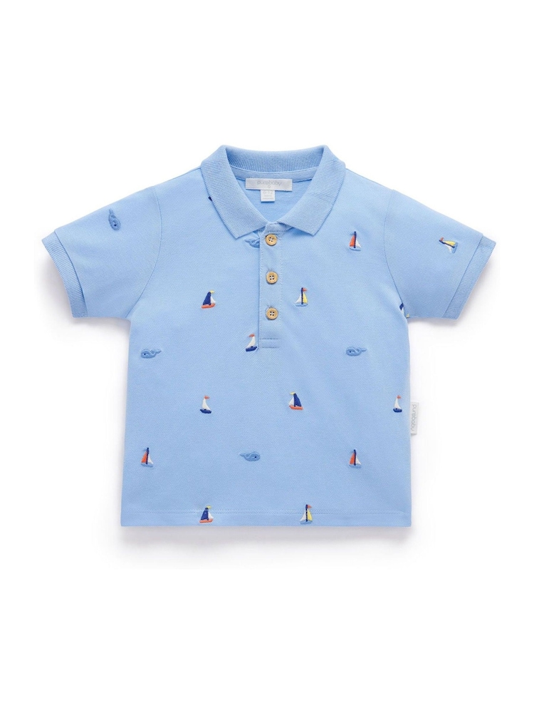 Purebaby Blue 100% Cotton Yacht Polo Shirt - Image 2 of 5