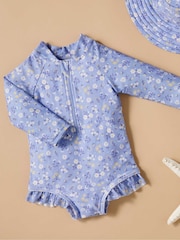 Purebaby Blue Floral Long Sleeve Swimsuit - Image 2 of 6