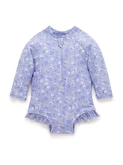 Purebaby Blue Floral Long Sleeve Swimsuit - Image 3 of 6